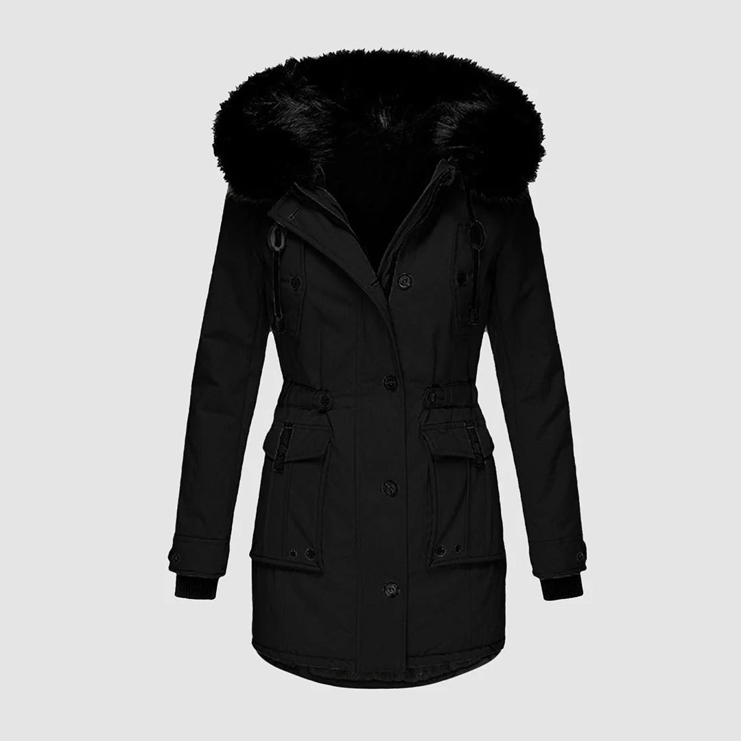 Lange Damenjacke Elegant Taillierte Passform - IdealeKleiden