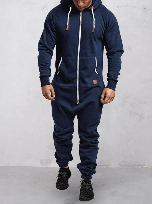 Lässige Fleece Jumpsuit Kapuze Reißverschluss Taschen - IdealeKleiden