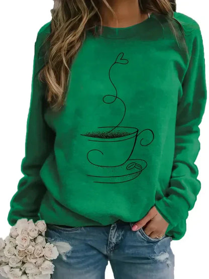 Sweat-shirt café femme Col rond Motif tasse de café