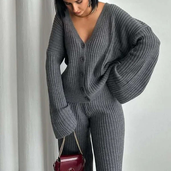 Gemütliches Loungewear Set Übergröße Rippstruktur - IdealeKleiden