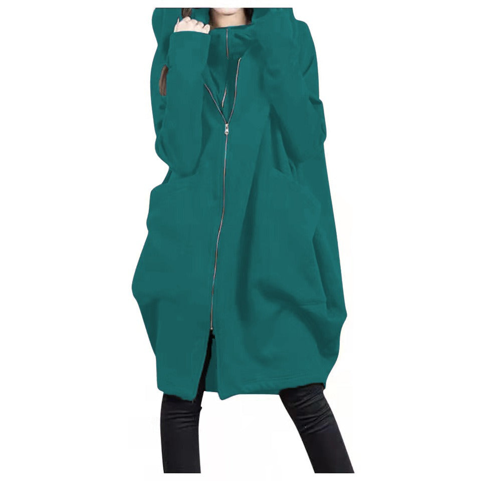 Manteau Femme Mi-long Grande Taille Capuche Fermeture Éclair