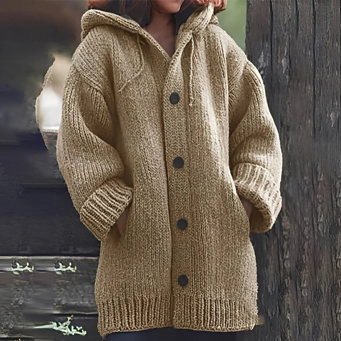 Gilet en maille à capuche confortable avec poches pour femme