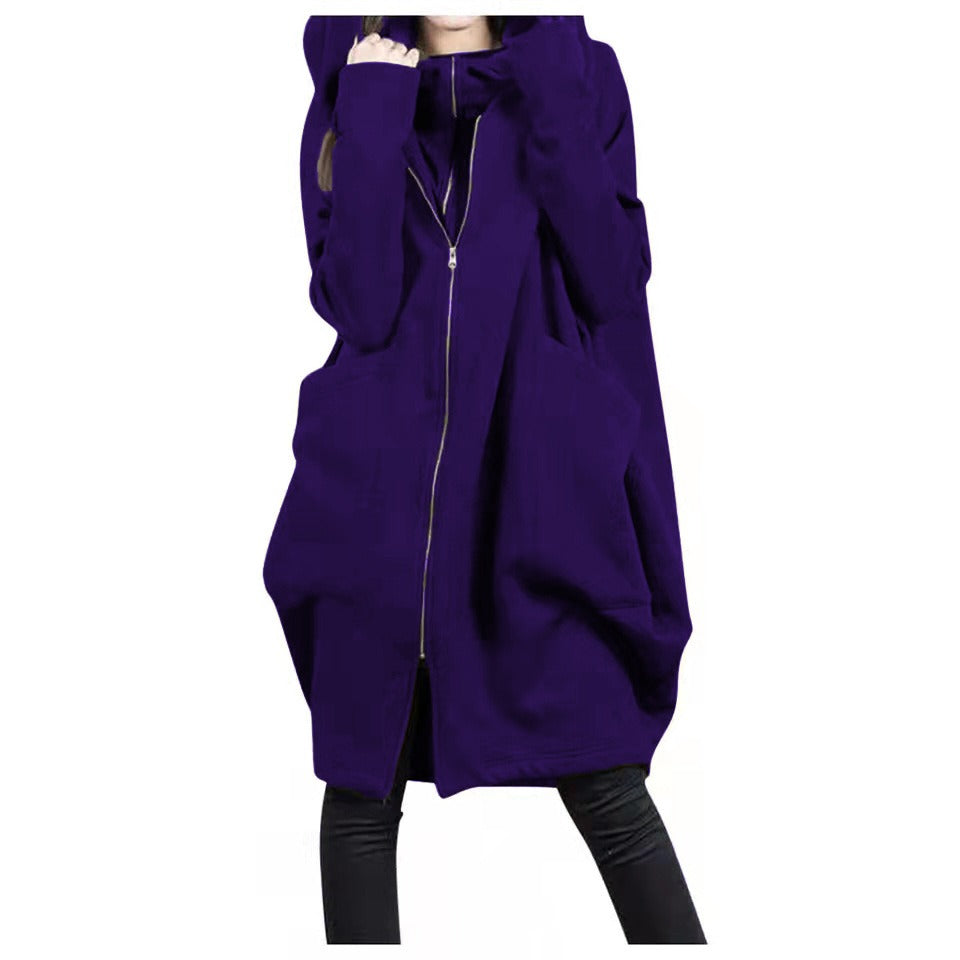 Manteau Femme Mi-long Grande Taille Capuche Fermeture Éclair