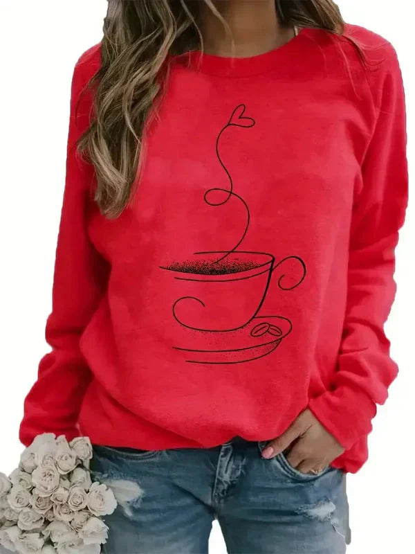 Kaffee Sweatshirt Frauen Crewneck Kaffeebecher Motiv - IdealeKleiden