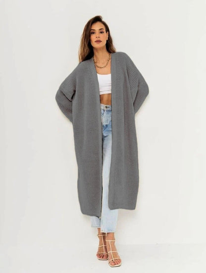 Long gilet en maille oversize duveteux à devant ouvert