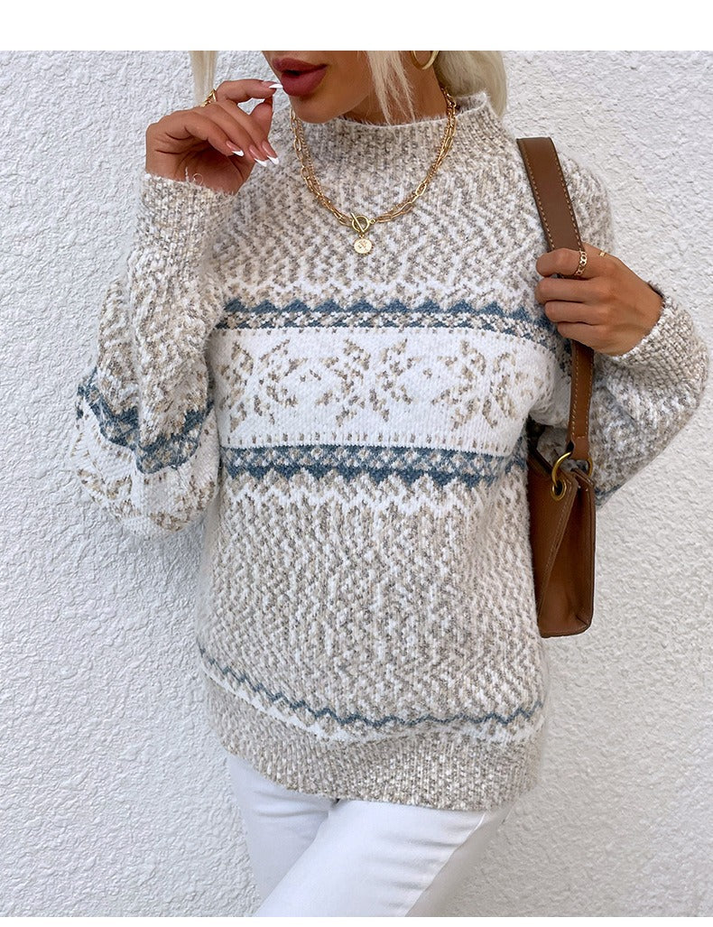 Robe pull en laine chaude pour femme Coupe décontractée Motif flocon de neige