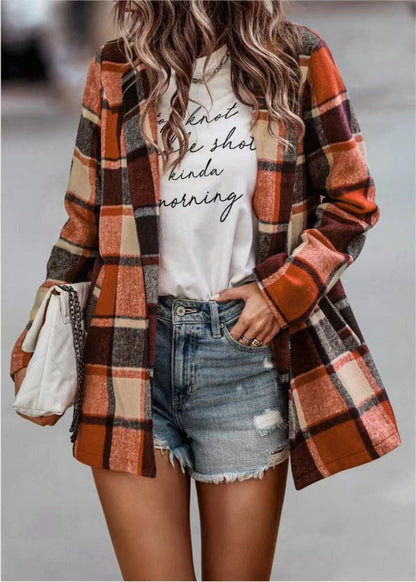 Grand cardigan oversize en laine à carreaux, ouvert