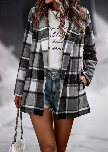 Grand cardigan oversize en laine à carreaux, ouvert