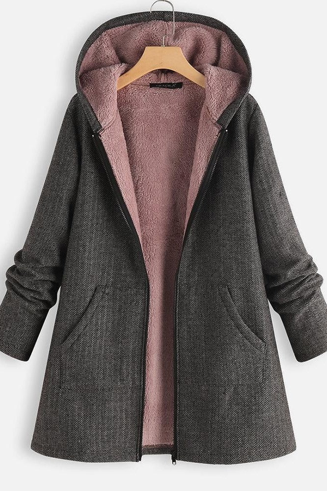 Mantel Damen Oversized Kapuze Fleece gefüttert - IdealeKleiden