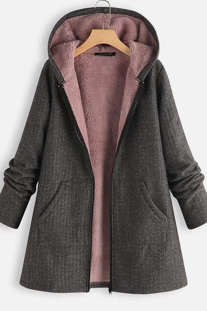 Mantel Damen Oversized Kapuze Fleece gefüttert - IdealeKleiden