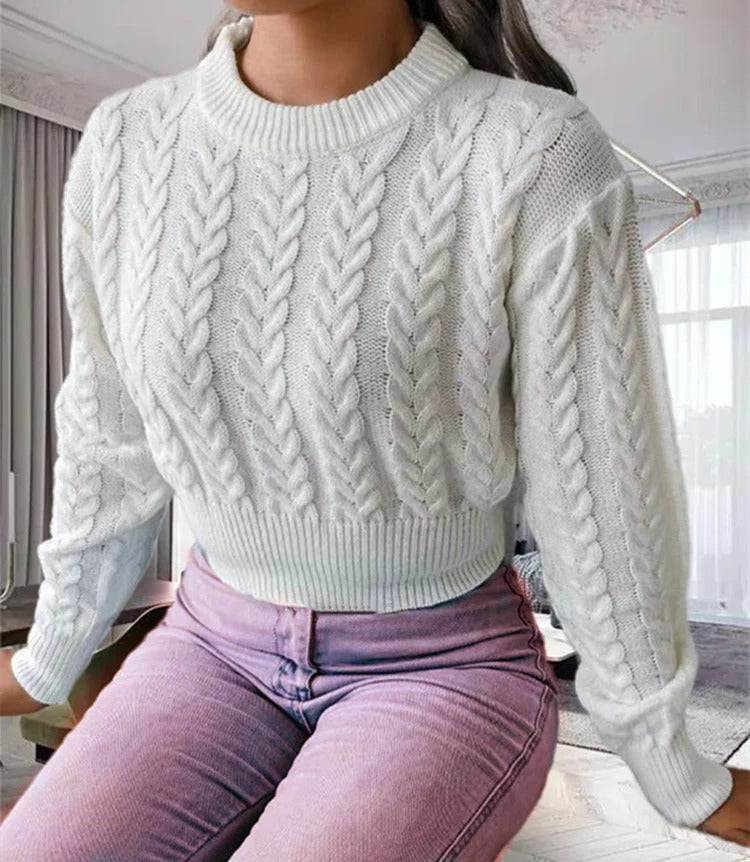 Elegante Strickkleid Klassisch Weich Zopf Muster - IdealeKleiden