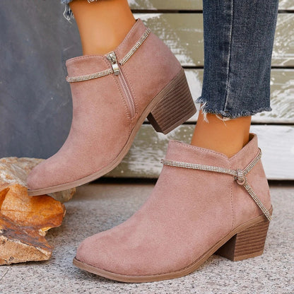 Bottines élégantes effet daim talon carré