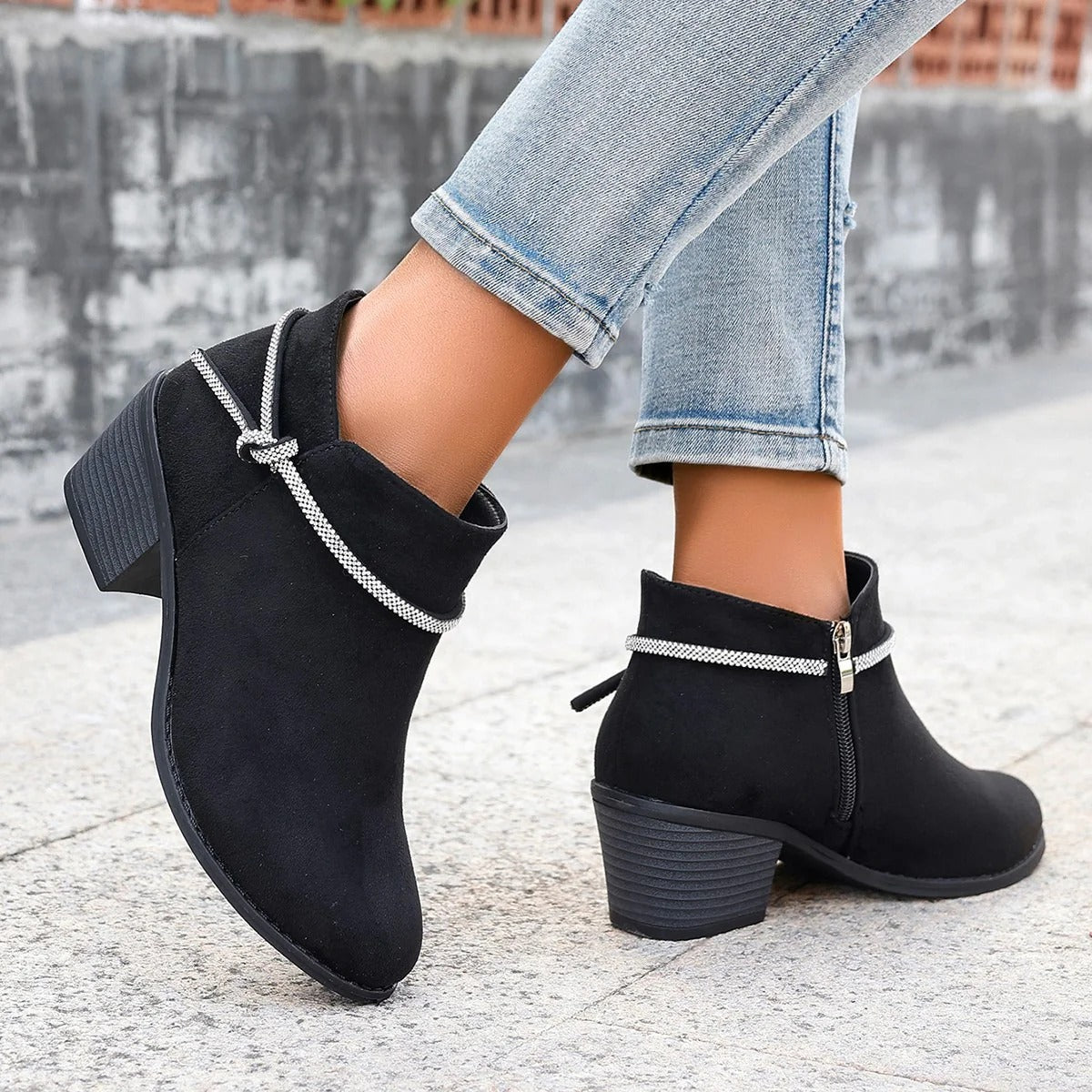 Stiefeletten Wildleder Chic Dekorationsketten Blockabsatz - IdealeKleiden