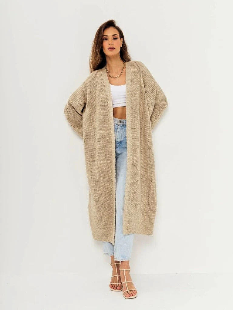 Long gilet en maille oversize duveteux à devant ouvert