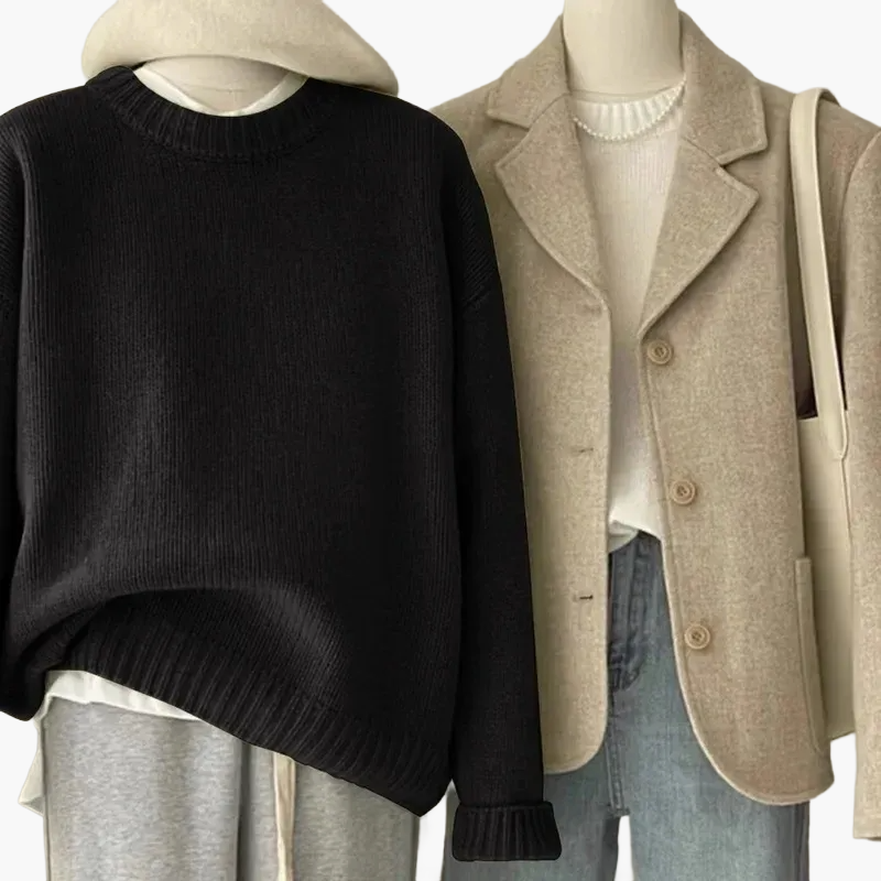 Ensemble rétro japonais - pull en maille et blazer