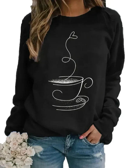 Sweat-shirt café femme Col rond Motif tasse de café