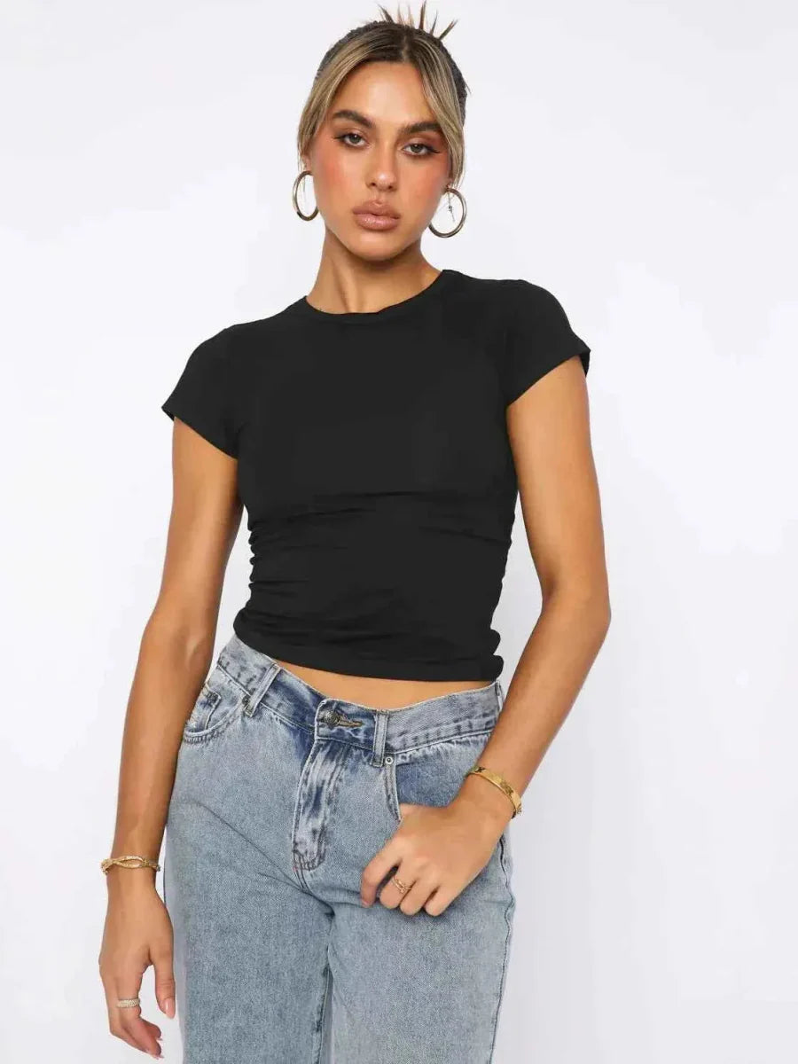 Femmes Crop Top Court Col Rond