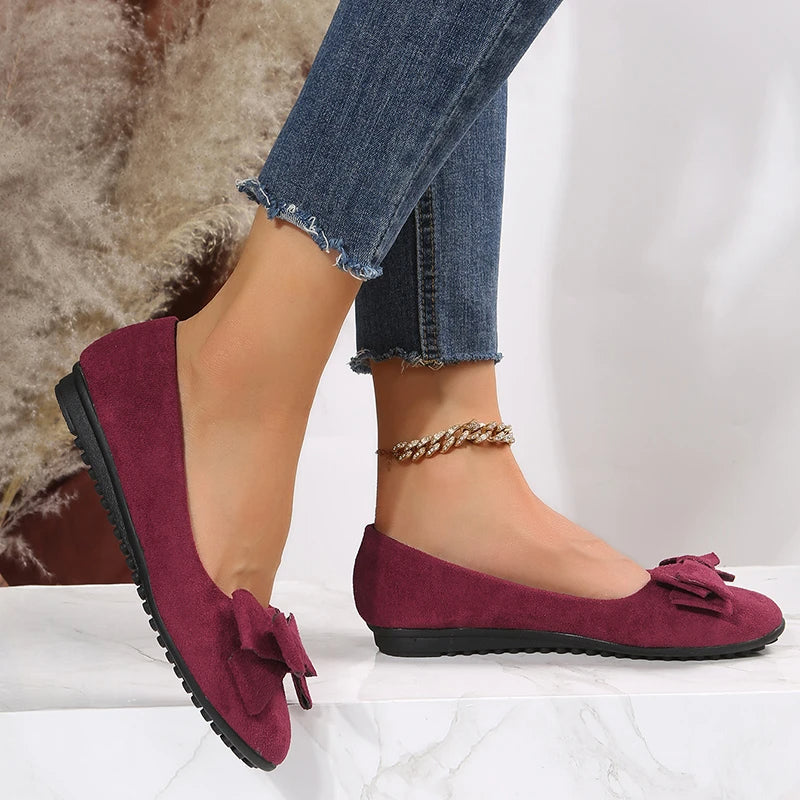 Damen Ballerinas Frühling Elegant Schleife - IdealeKleiden