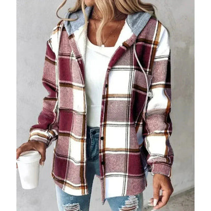 Veste d'hiver femme à carreaux, coupe moderne, avec capuche