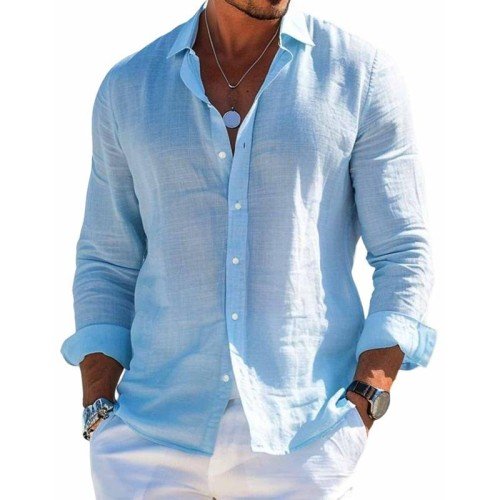 Chemise homme à manches longues décontractée boutonnée