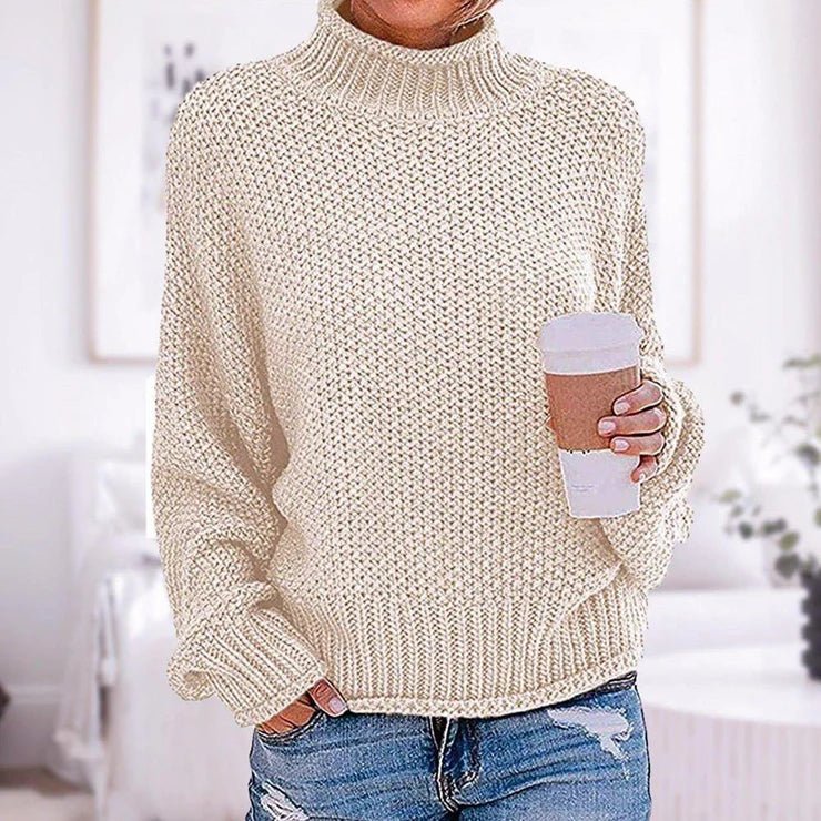 Pull en maille pour femme, col roulé, style épais
