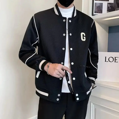 Blouson de moto en cuir style universitaire