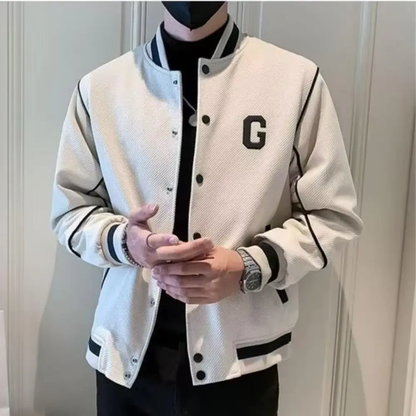 Blouson de moto en cuir style universitaire