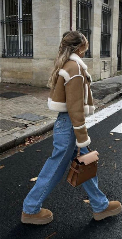 Gemütliche Kurzjacke Shearling Mantel Damen - IdealeKleiden