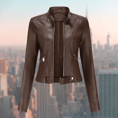 Élégante veste en cuir pour femme, stylée et robuste