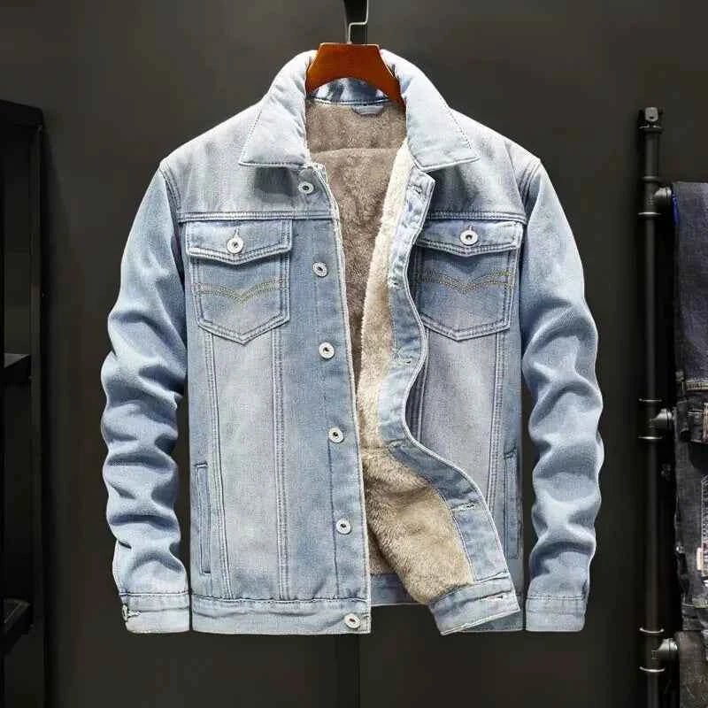 Veste en jean pour homme, doublée chaude