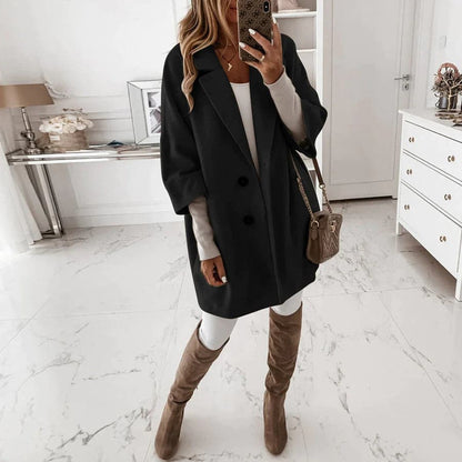Long manteau femme mélange de laine ajusté classique
