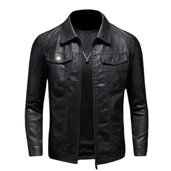 Blouson en cuir classique pour homme avec fermeture éclair