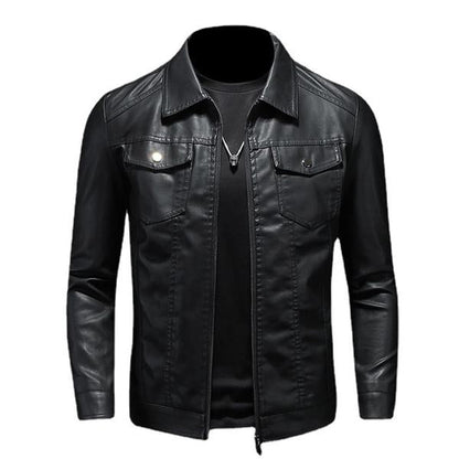 Blouson en cuir classique pour homme avec fermeture éclair
