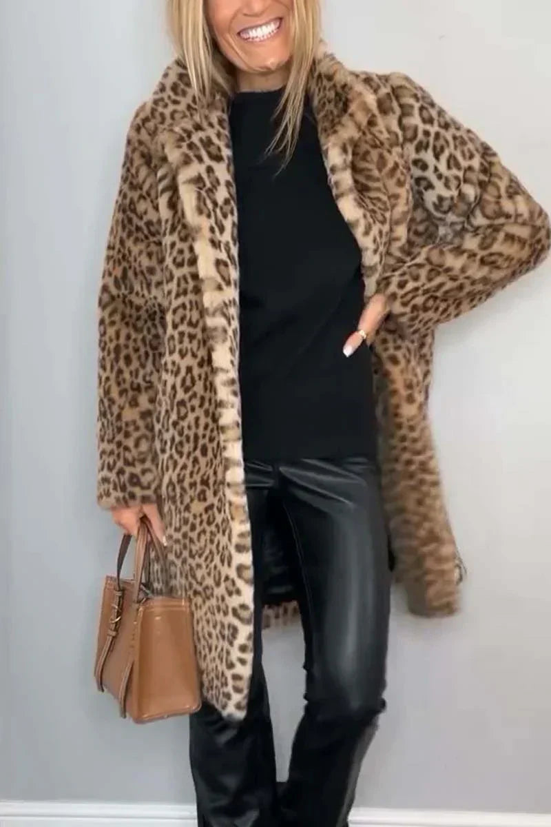 Damen Wintermantel Tiermuster Trendy - IdealeKleiden
