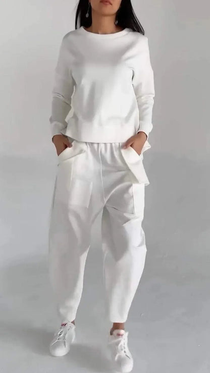 Ensemble deux pièces cachemire femme élégant col rond