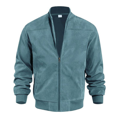 Blouson en cuir pour homme, mi-saison, col montant