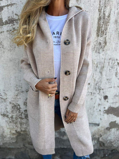 Cardigan long ouvert avec boutons et poches