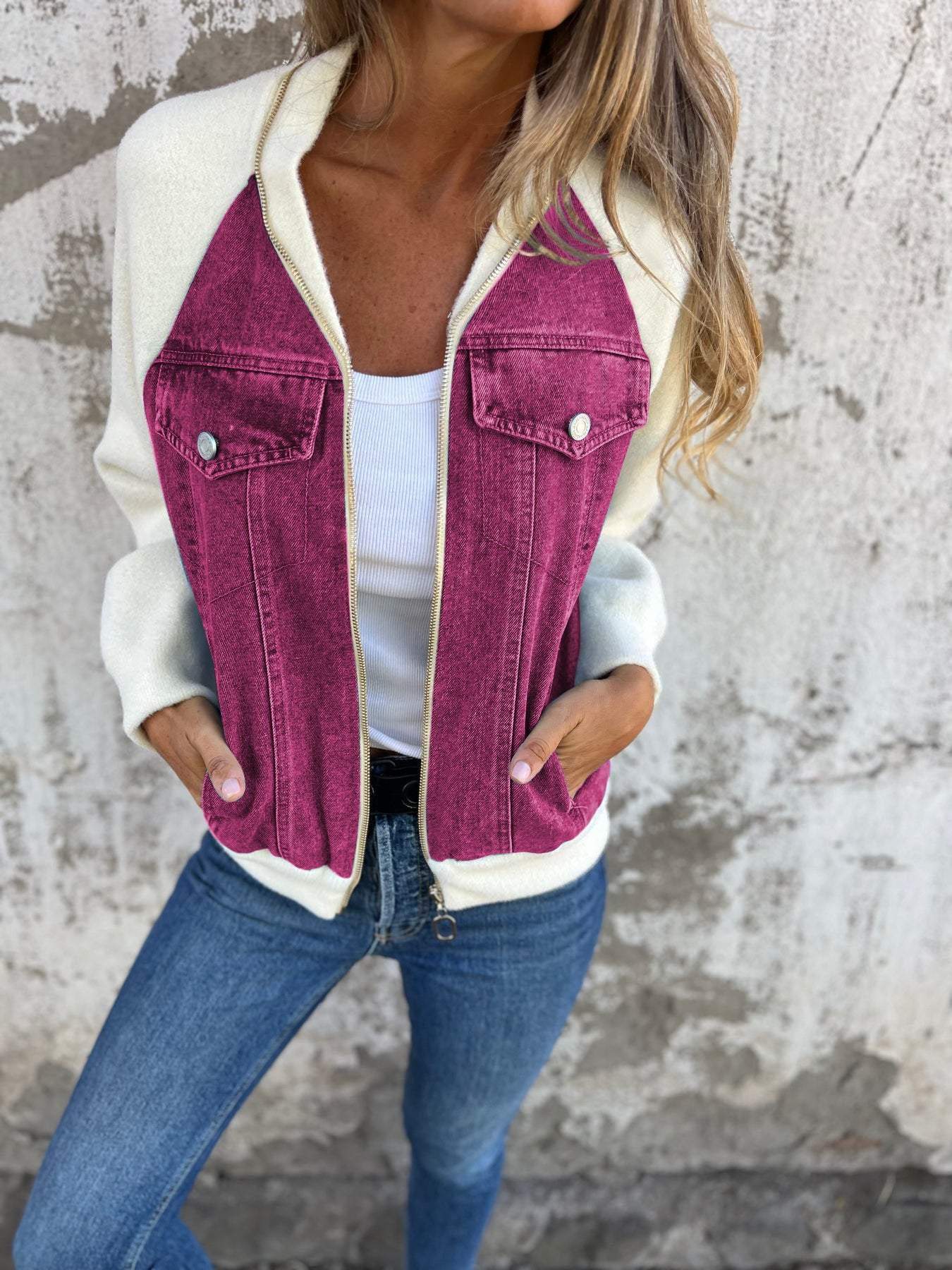 Veste YKK tendance col V décontracté