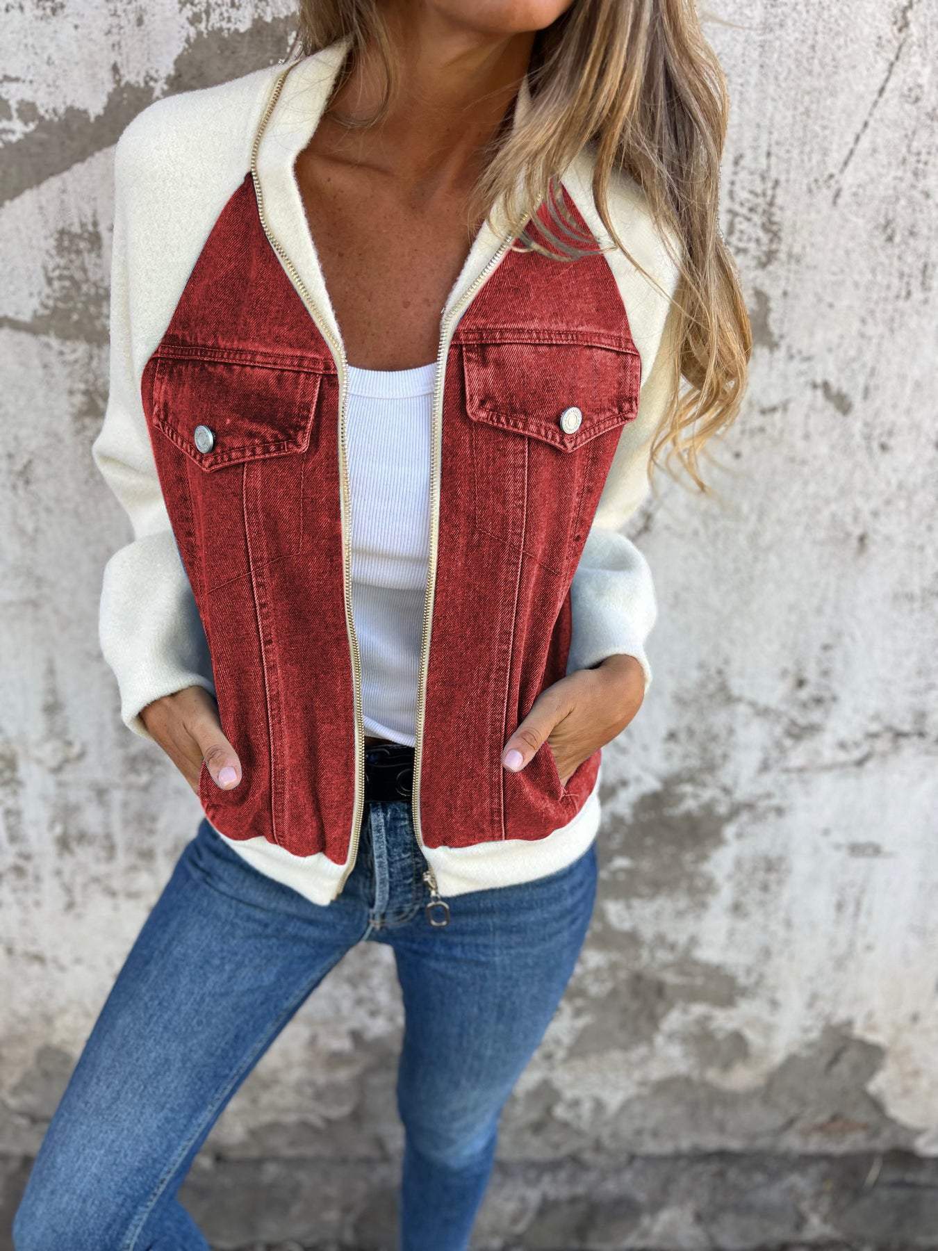 Veste YKK tendance col V décontracté