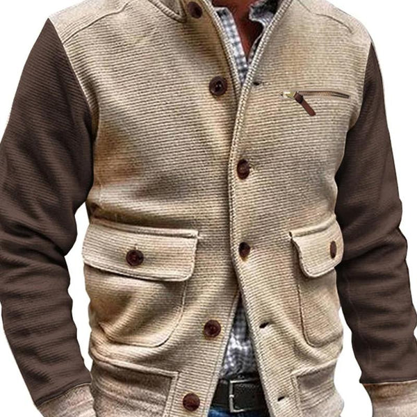 Herren Jacke Vintage Stehkragen Mit Vielen Taschen - IdealeKleiden