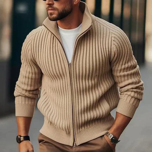 Herren Strickjacke Stehkragen Reißverschluss Modern - IdealeKleiden