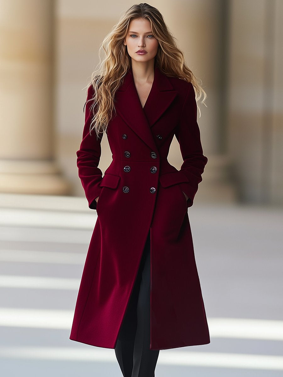 Manteau élégant pour femme Rouge bordeaux Double boutonnage