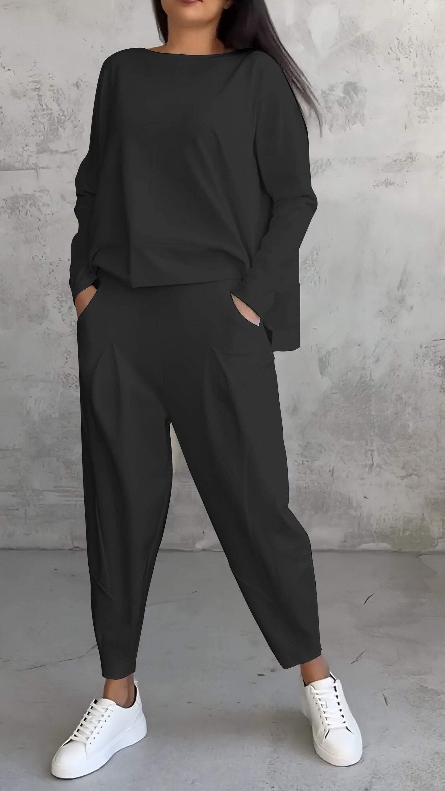 Ensemble de salon ample : Haut et pantalon oversize en maille douce