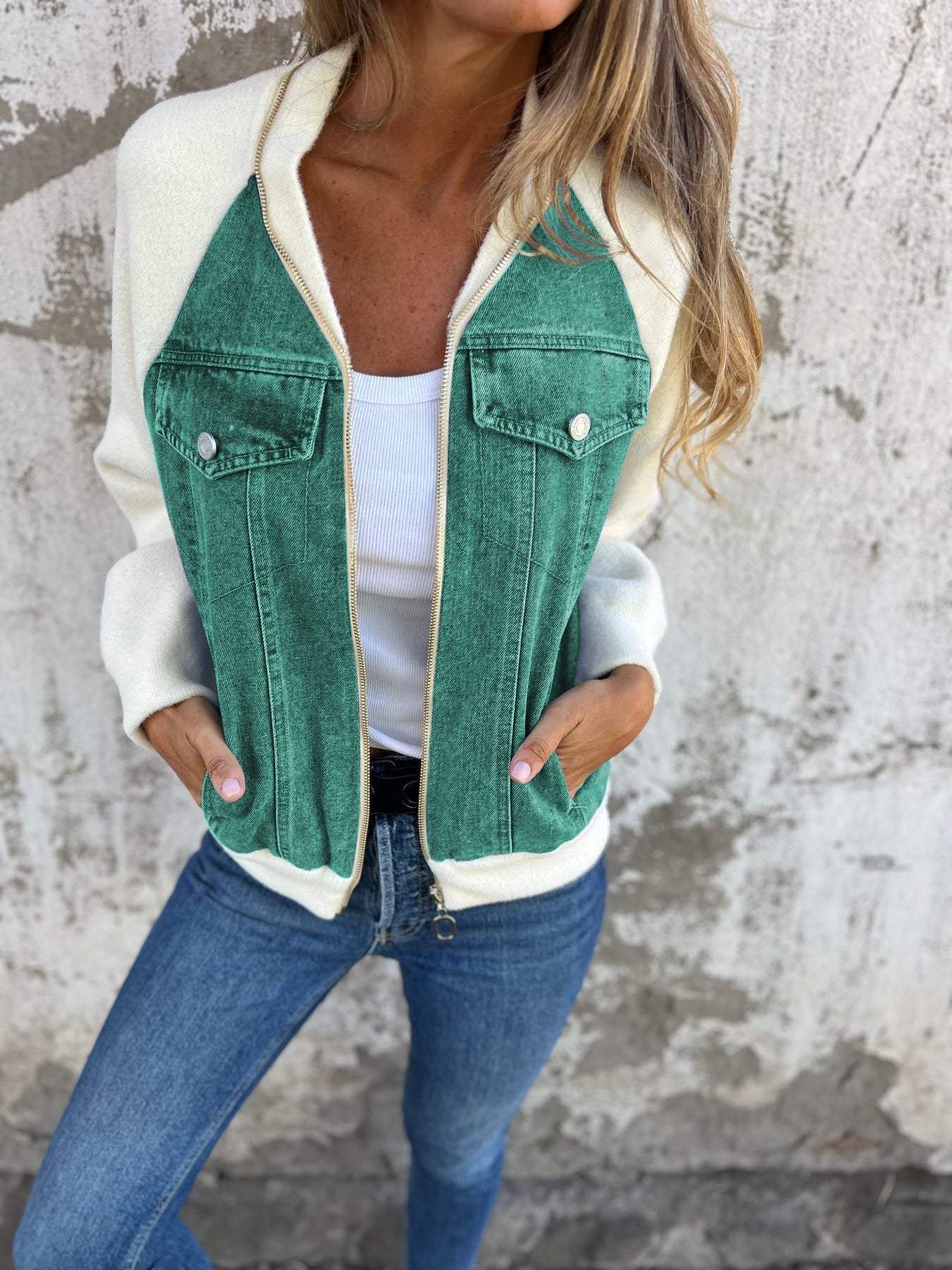 Veste YKK tendance col V décontracté