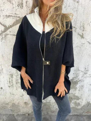 Veste courte chic à col montant et fermeture éclair