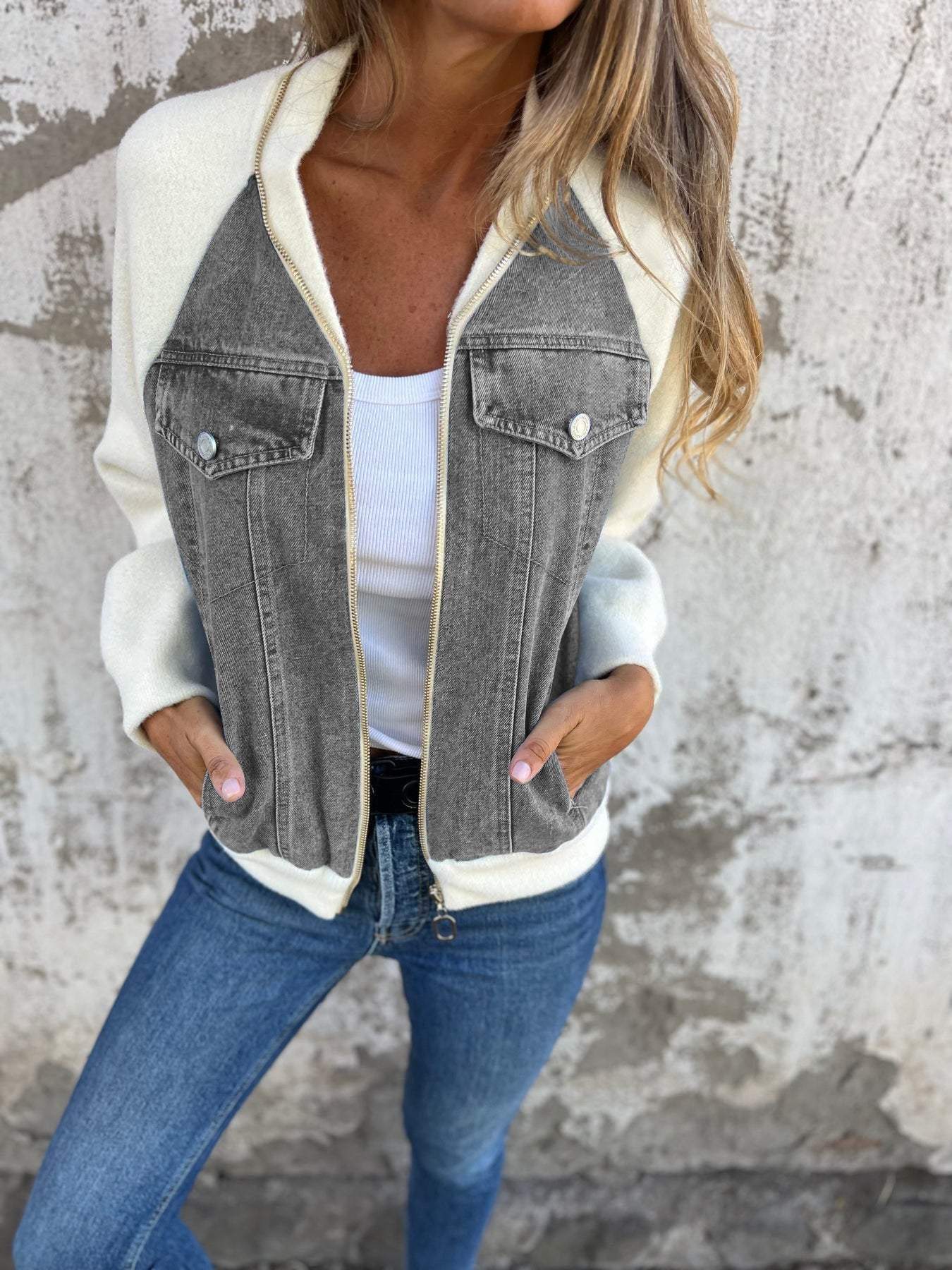 Veste YKK tendance col V décontracté