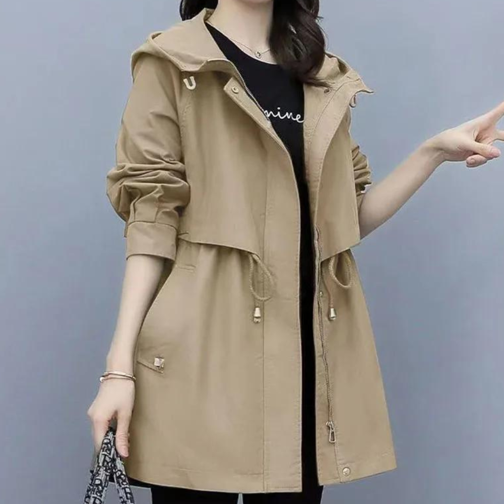 Parka d'automne femme avec capuche et cordon de serrage chaud