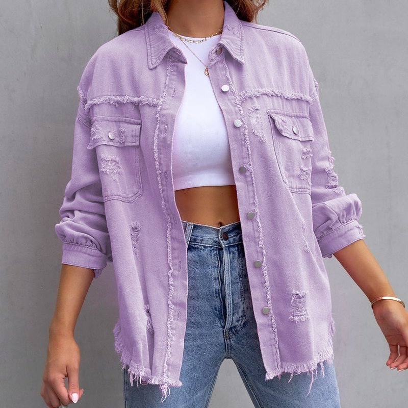 Modische Damen Denimjacke Langärmlig Casual - IdealeKleiden