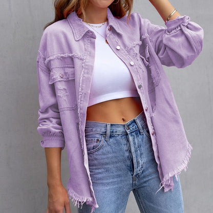 Veste en jean femme tendance à manches longues décontractée