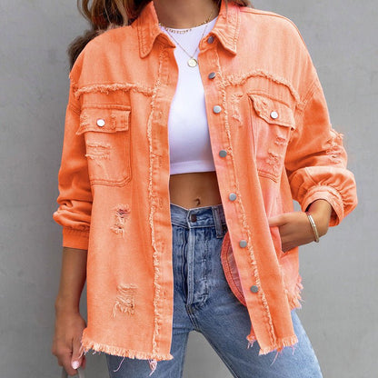 Veste en jean femme tendance à manches longues décontractée